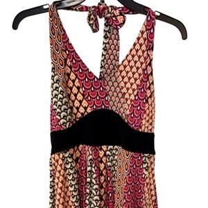 Cato Multicolor Halter Maxi Sundress - Boho Tie Neck Spring Dress, Size M